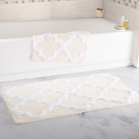 Hastings Home 100 Percent Cotton 2 Piece Trellis Bathroom Mat Set - Bone 230649XVQ